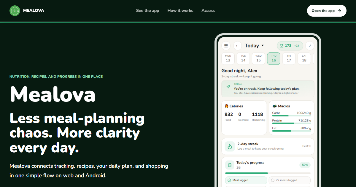 Mealova - Meal Tracking, Recipes & Daily Planning